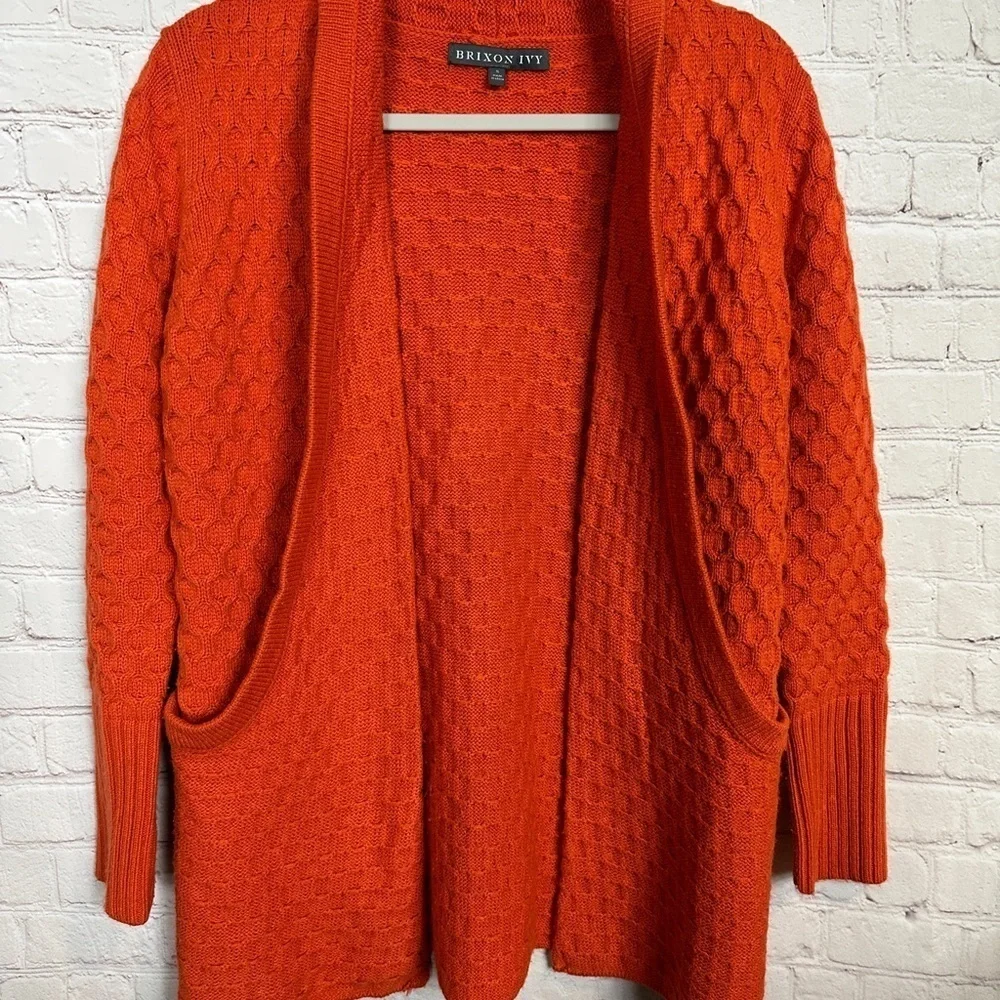 Brixon Ivy Stitch Fix Cable Knit Sweater Orange Angola Cashmere Cozy Collar sz S